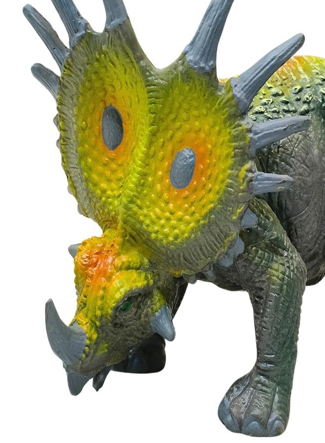 FUNFOB Dinosaur Toy Figure Widtht -17cm Triceratops Dinosaur Toy for Kids & Adults PVC Multicolour | Triceratops Orage Green SML - Image 5